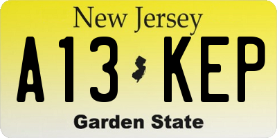 NJ license plate A13KEP