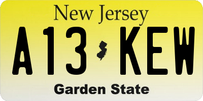 NJ license plate A13KEW