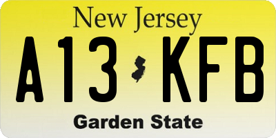 NJ license plate A13KFB