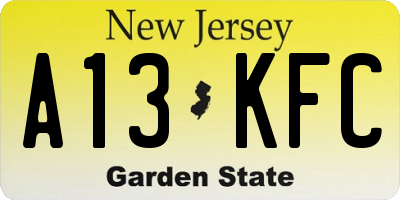 NJ license plate A13KFC