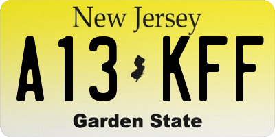 NJ license plate A13KFF