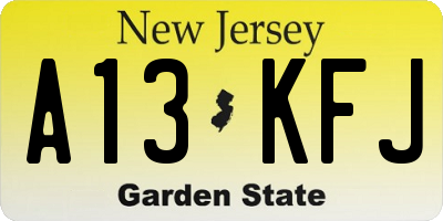 NJ license plate A13KFJ