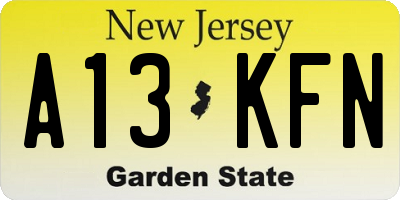NJ license plate A13KFN