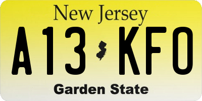 NJ license plate A13KFO