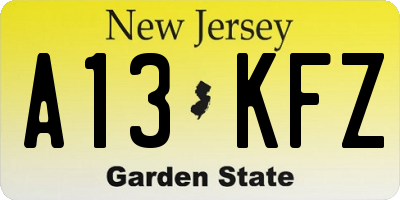 NJ license plate A13KFZ
