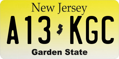NJ license plate A13KGC
