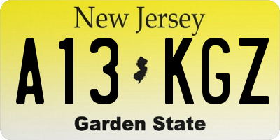 NJ license plate A13KGZ