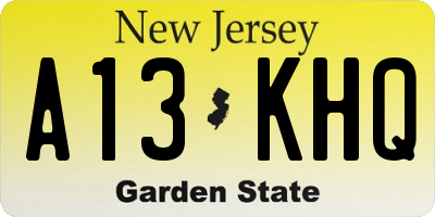 NJ license plate A13KHQ