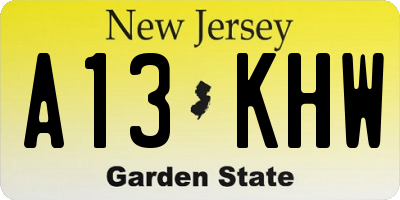 NJ license plate A13KHW