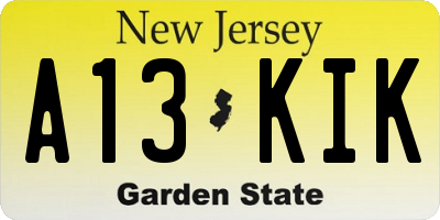 NJ license plate A13KIK