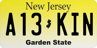 NJ license plate A13KIN