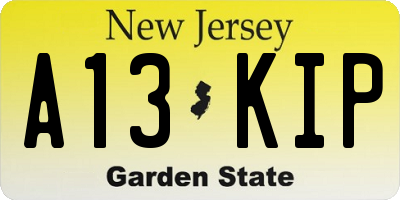 NJ license plate A13KIP