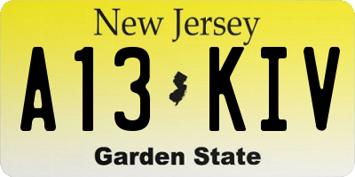 NJ license plate A13KIV