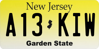 NJ license plate A13KIW