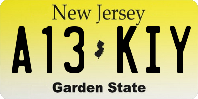 NJ license plate A13KIY