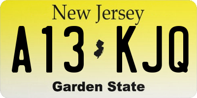NJ license plate A13KJQ