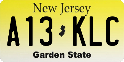 NJ license plate A13KLC