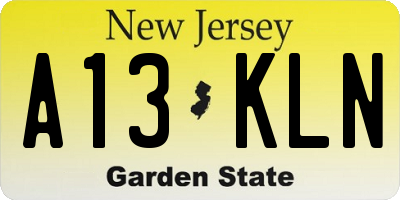 NJ license plate A13KLN