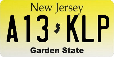 NJ license plate A13KLP