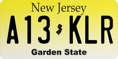 NJ license plate A13KLR