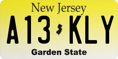 NJ license plate A13KLY