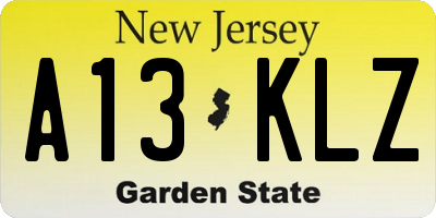 NJ license plate A13KLZ