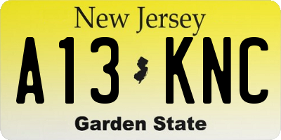 NJ license plate A13KNC