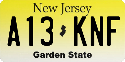 NJ license plate A13KNF