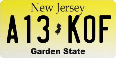 NJ license plate A13KOF