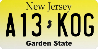 NJ license plate A13KOG