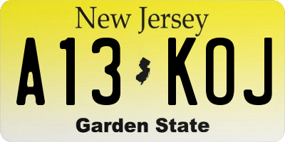 NJ license plate A13KOJ