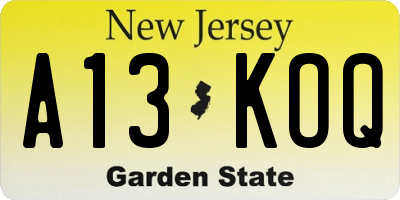 NJ license plate A13KOQ