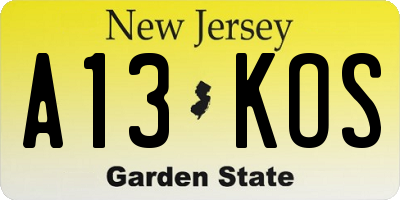 NJ license plate A13KOS