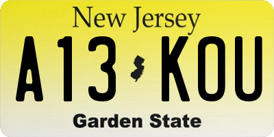 NJ license plate A13KOU