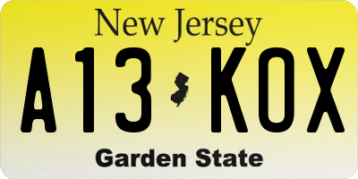 NJ license plate A13KOX