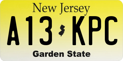 NJ license plate A13KPC