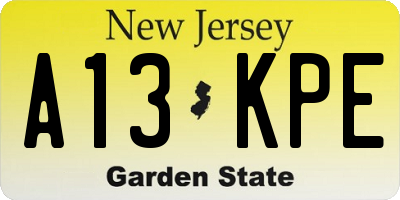 NJ license plate A13KPE