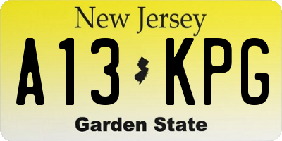 NJ license plate A13KPG