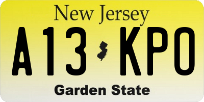 NJ license plate A13KPO