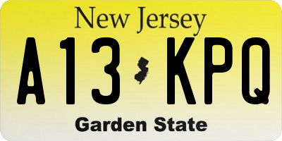 NJ license plate A13KPQ