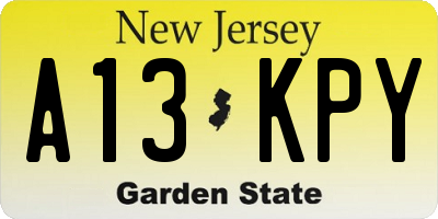 NJ license plate A13KPY