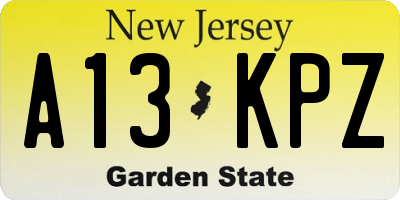 NJ license plate A13KPZ