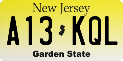 NJ license plate A13KQL