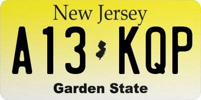 NJ license plate A13KQP