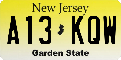 NJ license plate A13KQW