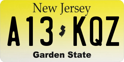 NJ license plate A13KQZ