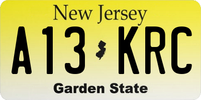 NJ license plate A13KRC