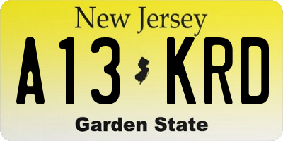 NJ license plate A13KRD