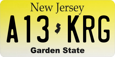 NJ license plate A13KRG