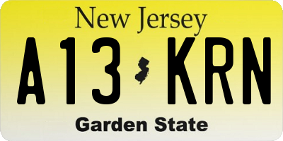 NJ license plate A13KRN